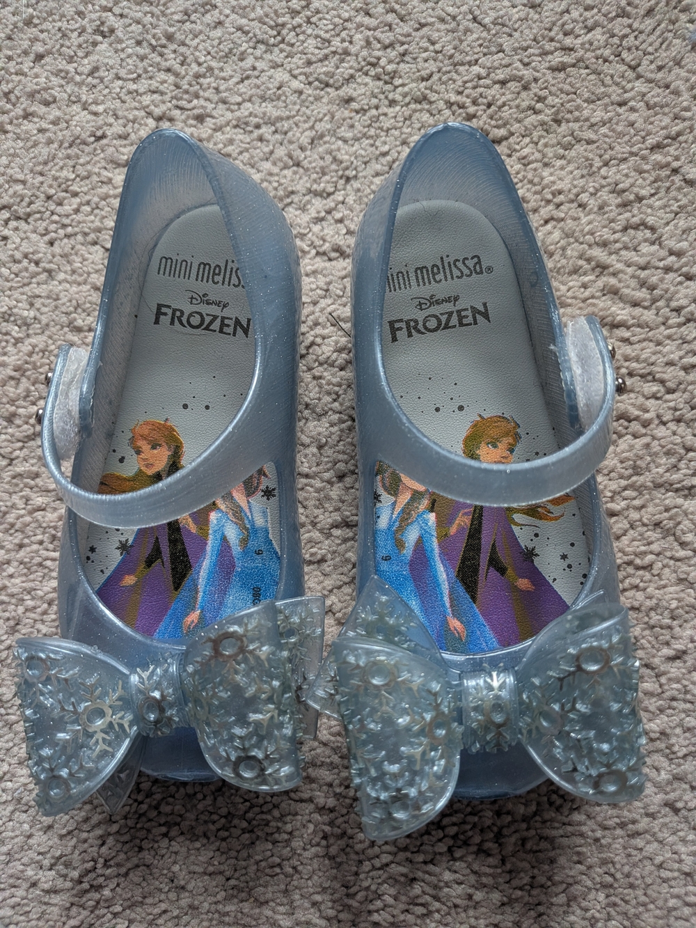 Mini Melissa Disney Frozen Girls' Sparkle Light Blue Mary Jane Shoes